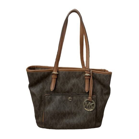 MICHAEL KORS Outlet Womens Brown Jet Set Logo Travel Shoulder Bag Purse Tote - Picture 1 of 11